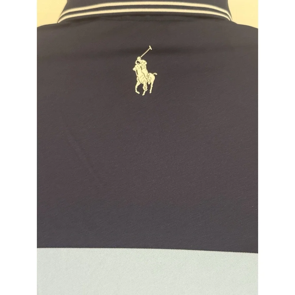 Polo Ralph Lauren Golf Polo Sz L Blue White Striped PGA Quail Hollow Logo - Picture 9 of 14
